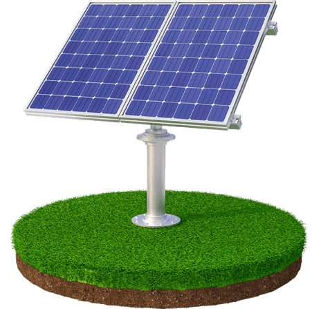 Painel solar azul sob um gramado redondo flutuate